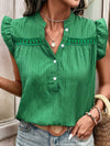 Loose Sleeveless Buttoned Hollow Ruffled Solid Color Split-Joint V-Neck Blouses&Shirts Tops