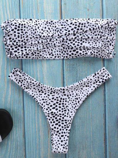 Strapless Polka-dot Bikinis Swimwear