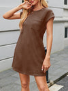 A-Line Loose Jacquard Pockets Solid Color Round-Neck Mini Dresses