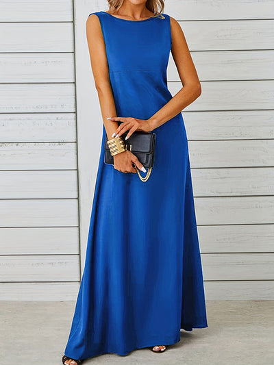 A-Line Loose Solid Color Round-Neck Maxi Dresses