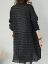 Plus Size Women Casual Loose Plaid Button-up Linen Shirt Dress