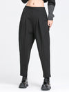 Harem Pants Loose Elasticity Pleated Pockets Solid Color Split-Joint Pants