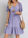 A-Line Loose Pleated Solid Color Split-Joint V-Neck Mini Dresses