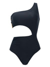 Single Shoulder Zipper Side One-piece Swimwear