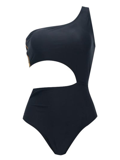 Single Shoulder Zipper Side One-piece Swimwear