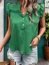 Loose Sleeveless Buttoned Hollow Ruffled Solid Color Split-Joint V-Neck Blouses&Shirts Tops