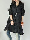 Plus Size Women Casual Loose Plaid Button-up Linen Shirt Dress