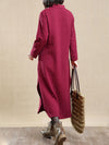 Plus Size Women Autumn Literature Stand Collar 100%Cotton Dress