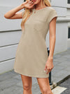 A-Line Loose Jacquard Pockets Solid Color Round-Neck Mini Dresses