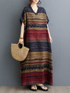 A-Line Batwing Sleeves Split-Joint Striped V-Neck Maxi Dresses