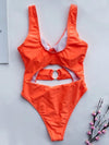 Solid Color Metal Ring One-Piece Swimwear