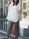 High-low Loose Elasticity Solid Color Split-side Round-neck T-Shirts Tops