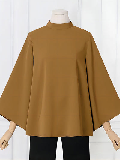 Flared Sleeves Loose Solid Color Stand Collar T-Shirts Tops