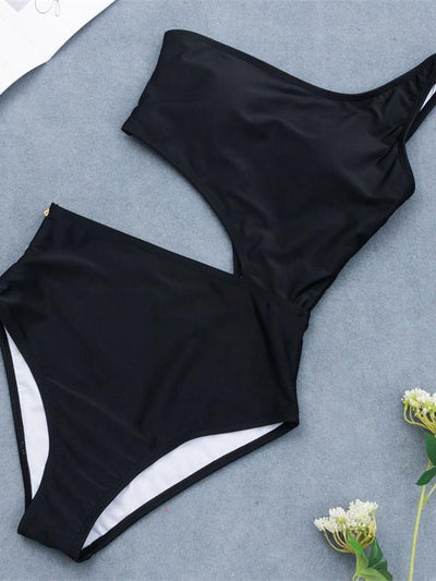 Single Shoulder Zipper Side One-piece Swimwear