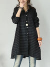 Plus Size Women Casual Loose Plaid Button-up Linen Shirt Dress