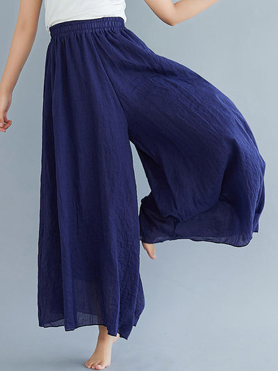 Loose Wide Leg Elasticity Solid Color Culotte Pants Trousers