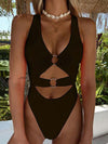 Solid Color Metal Ring One-Piece Swimwear