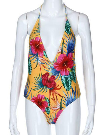 Sexy Halter-neck Printed One-piece Swimsuit