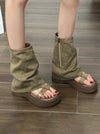 Hollow Split-Joint Split-Toe Zipper Boots Platform Shoes Sandals