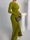 Bodycon Irregularity Solid Color Split-Front Round-Neck Maxi Dresses