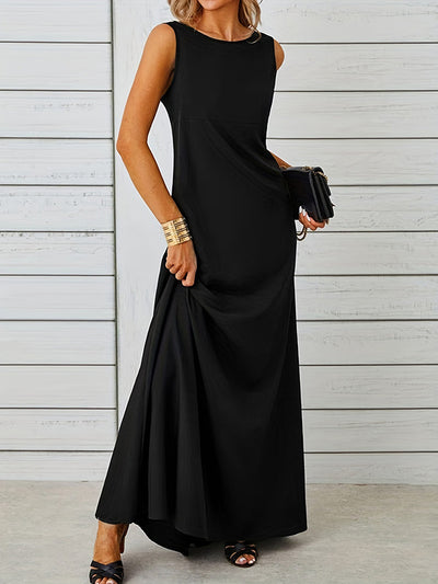 A-Line Loose Solid Color Round-Neck Maxi Dresses