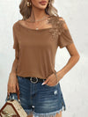 Loose Short Sleeves Asymmetric Flower Shape Solid Color Split-Joint Cold Shoulder T-Shirts Tops