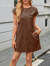 A-Line Loose Jacquard Pockets Solid Color Round-Neck Mini Dresses