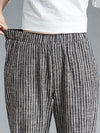 Plus Size Buykud Stripe Cotton Linen Women Pants