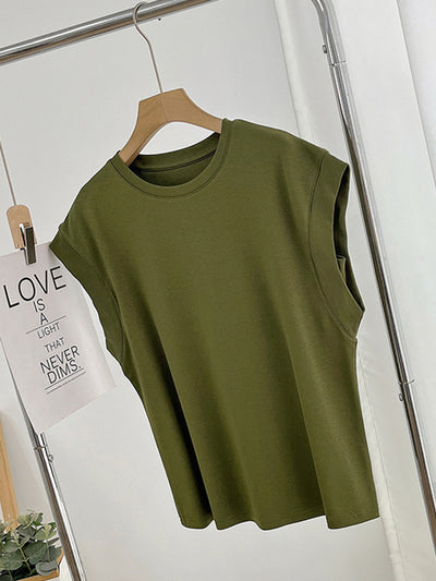 Loose Raglan Sleeve Solid Color Round-Neck T-Shirts Tops