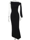 Skinny Sleeveless Asymmetric Solid Color Split-Joint Streamer One-Shoulder Evening Dresses Maxi Dresses