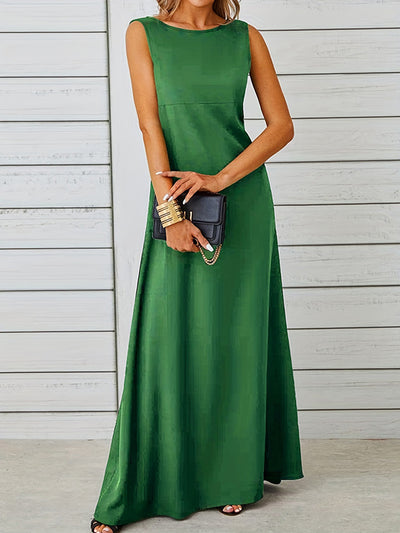 A-Line Loose Solid Color Round-Neck Maxi Dresses