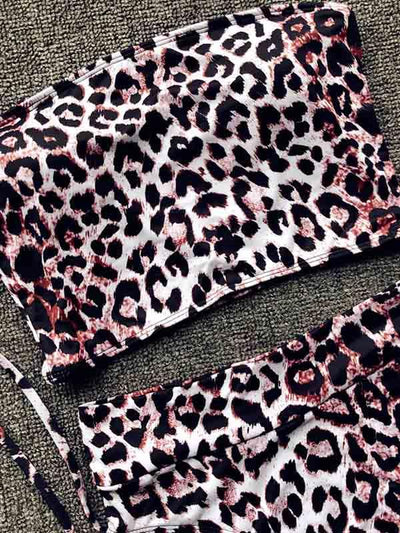 Strapless High Waist Leopard Bikinis Swimsuit