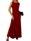 A-Line Loose Solid Color Round-Neck Maxi Dresses