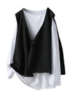 Plus Size Cotton Long Sleeve T-Shirt and Loose Vest