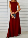 A-Line Loose Solid Color Round-Neck Maxi Dresses