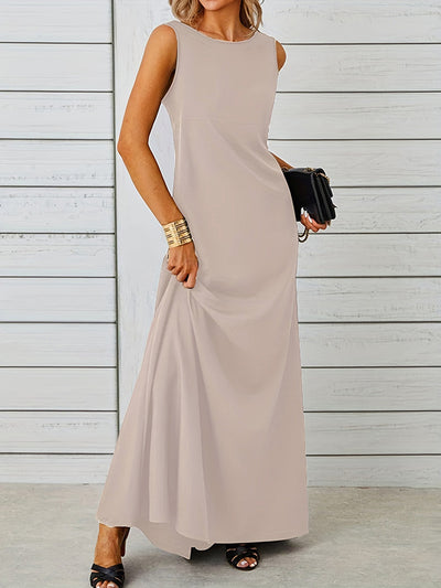 A-Line Loose Solid Color Round-Neck Maxi Dresses