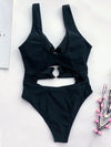 Solid Color Metal Ring One-Piece Swimwear