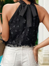 Loose Sleeveless Applique Gauze Lace-Up Solid Color Split-Joint Halter-Neck Blouses&Shirts Tops Vest Top