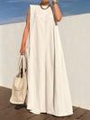 Loose Sleeveless Shoulder Pad Solid Color Round-Neck Maxi Dresses