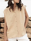 Loose Sleeveless Buttoned Pleated Solid Color Lapel Blouses&shirts Tops