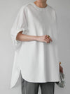 High-low Loose Elasticity Solid Color Split-side Round-neck T-Shirts Tops