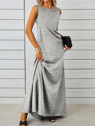 A-Line Loose Solid Color Round-Neck Maxi Dresses