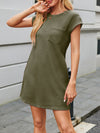 A-Line Loose Jacquard Pockets Solid Color Round-Neck Mini Dresses