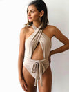 Solid Color Crisscross One-Piece Swimwear