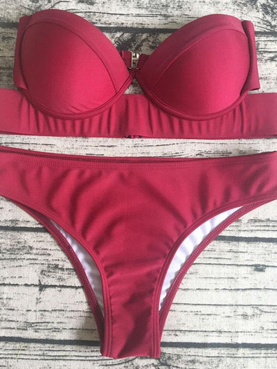 Strapless Striped&Plain Bikinis Swimwear