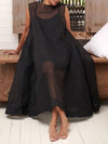 A-Line Loose Pockets See-Through Solid Color Round-Neck Cover-Up Midi Dresses