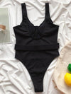 Solid Color Belted  One-Piece Swimwear