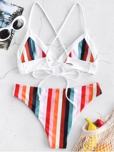 Striped Triangle Top Bikinis Swimwear