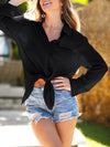 Long Sleeves Loose See-Through Solid Color Split-Joint Lapel Blouses&Shirts Tops