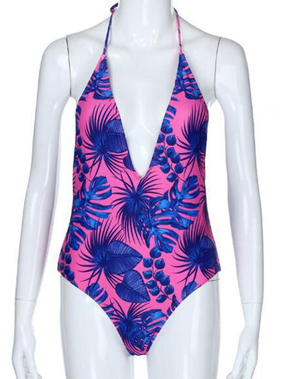 Sexy Halter-neck Printed One-piece Swimsuit